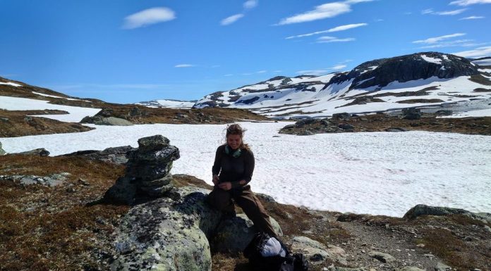 Ti år med ferdselstellinger gir ny kunnskap om bruken av Hardangervidda Forskere og feltarbeidere monterer ferdselstellere